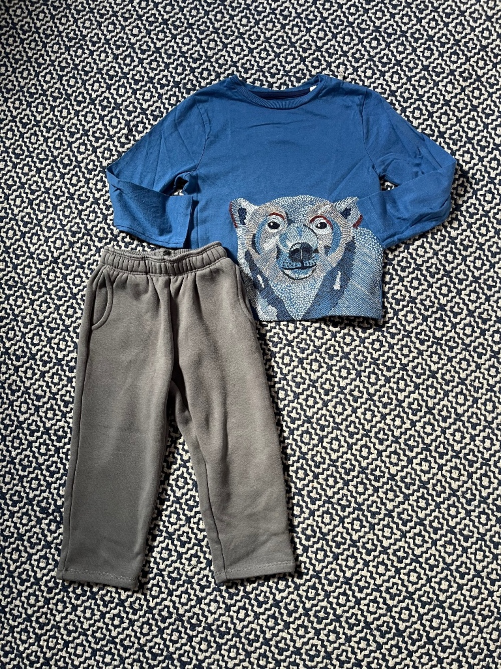 Mini Boden Toddler Boys Polar Bear Super Stitch long sleeve & grey jogger pants